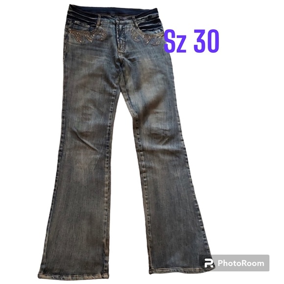 AZI Nordstrom Jeans Embellished Sparkle Bling Western Country Wide Leg sz 30 EUC - Picture 3 of 17